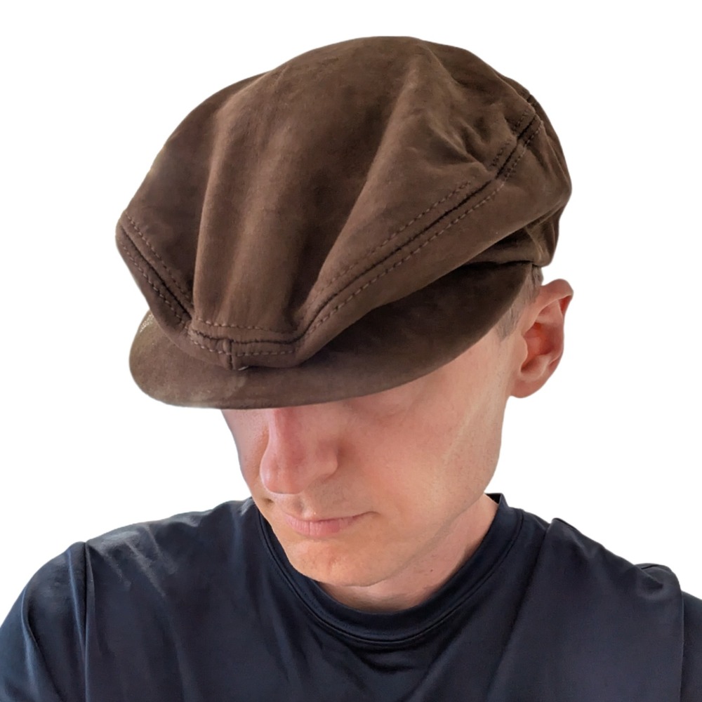 Adventure Bound Mens Brown Leather Flat Cap Newsboy Driver Hat USA Made - Medium